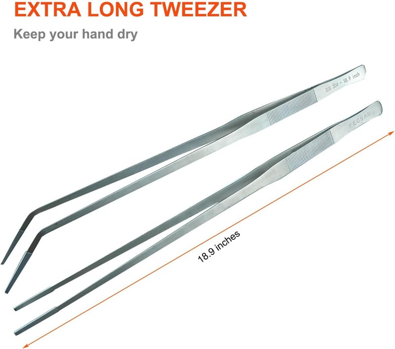 Fecsam Extra Long Tweezers with Rubber Cover Tips, Feeding Tongs - 2 Pack/18.9 inch Aquarium Stainless Steel Large Aquascape Tools for Fish Tank, Terrarium，Aquascaping, Reptile, Bearded Dragon - Image 3